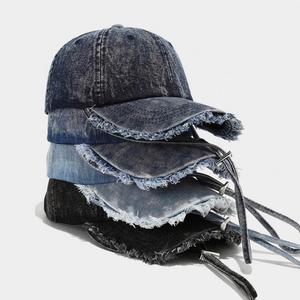 Gorra de béisbol de mezclilla desgastada con flecos deshilachados para mujer, estilo moderno, primavera-verano, para exteriores, con cuerda para el viento - Product Image 1