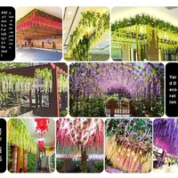 Bunga Wisteria Buatan Ukuran & Warna Dapat Disesuaikan Dekorasi Pernikahan Pesta Rumah Hiasan Langit-langit Dinding Kelopak Untaian Luar Ruangan Pengiriman Cepat