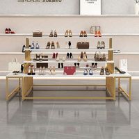 Présentoir d'îlot de vente au détail à hauteur réglable avec support de carte assemblé pour chaussures, cosmétiques, sacs, fleuristes, usage en centre commercial, personnalisable