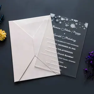 Hotsale personalizzato splendido Design salva la data Lasercut trasparente trasparente fiocco di neve acrilico invito a nozze carta