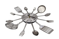 Reloj de Pared Decorativo con Diseño de Cubiertos, Reloj de Cocina con Forma de Tenedor y Cuchara, Temporizador para el Hogar