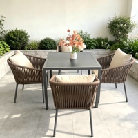 Meubles de maison modernes simples, meubles d'extérieur, table et chaises de salle à manger en corde tressée pour villa, hôtel, patio