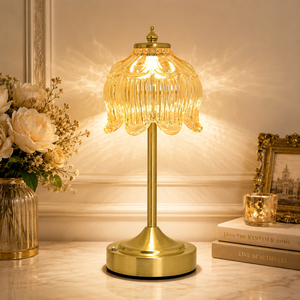 Lámpara Nocturna LED de Cristal, Luz Blanca Cálida, Botón Manual, Recargable por USB, Moderna, 2700K, Ra90, 25000 Horas, Diseño de Tulipán, para Uso Doméstico - Product Image 3