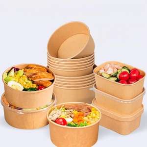 Bol à soupe en papier kraft compostable jetable personnalisé, conteneur alimentaire en papier de 500 ml avec couvercle, emballage en forme de bol - Product Image 1