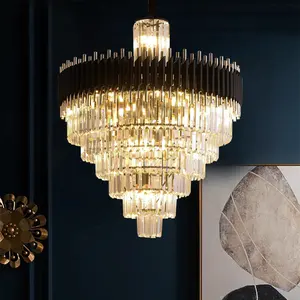 Modern Nordic Custom Hotel Stairs Wedding Decor Large Pendant Lights High Ceiling Luxury Chandeliers Gold Lustre Crystal 80 E14