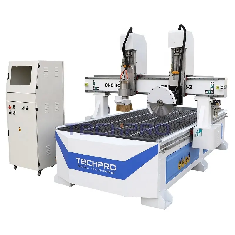 Roteador CNC de madeira com eixo multi-cabeça de 3 eixos TechPro grande desconto para fabricação de móveis de porta de armário