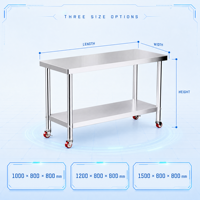 Table de préparation commerciale robuste à deux niveaux sur roulettes pour chambre froide, table de travail mobile en acier inoxydable pour cuisine