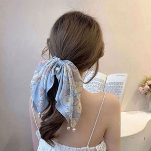 Élastique à cheveux en tissu multicolore avec perles d'imitation, style japonais et coréen, pour queue de cheval, idéal pour les fêtes, mariages et usage quotidien - Product Image 4