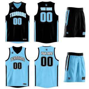Maillot de basket-ball personnalisé noir et bleu, design double face, vêtements de sport - Product Image 3