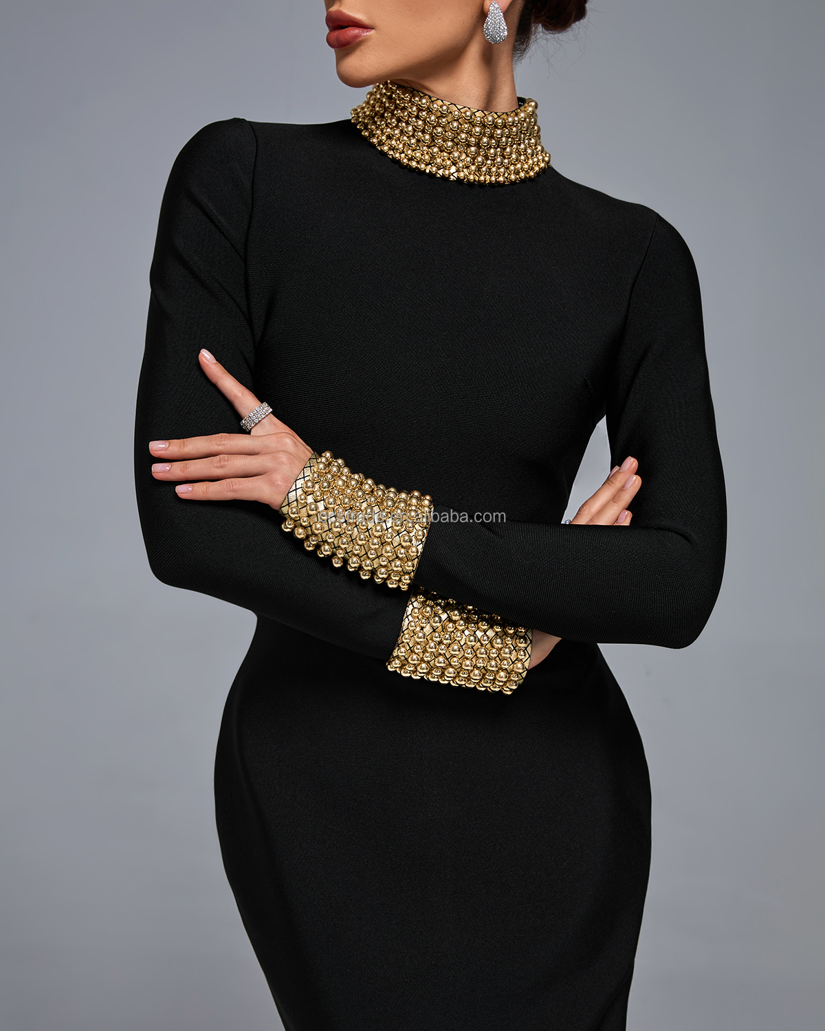 slim fit dress slacks Gold Star Black Homecoming Dresses Short Cocktail Dress SD1589 – Viniodress main image 0