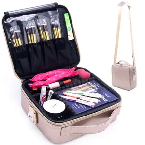 Multi Functional Portable Cosmetic Bag Professional Portable Makeup Bag Adjustable Dividers Cosmetic Shoulder Strap Storage Bag