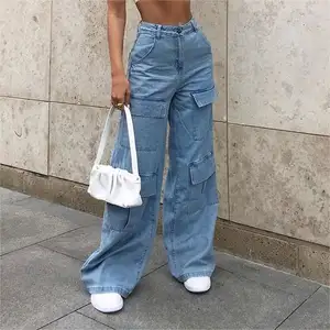 S-XXL Quần Jean Cho Mẹ Ống Rộng 90S Y2K Quần Lau Nhà Cổ Điển Quần Jean Denim Cho Bạn Trai Thời Trang Đường Phố Thường Ngày Quần Túi Hộp Lớn