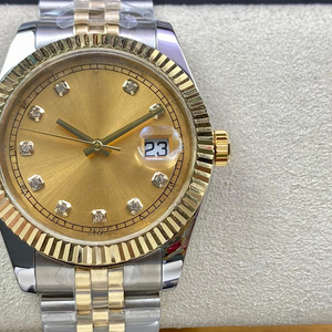 Montres mécaniques pour hommes, <span class=keywords><strong>montre</strong></span> en métal, style tendance, <span class=keywords><strong>montre</strong></span> automatique de luxe pour hommes, cadran <span class=keywords><strong>noir</strong></span>, lunette cannelée bicolore dorée - Product Image 1