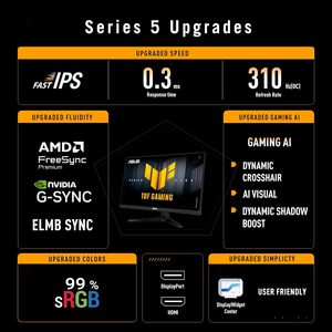 Moniteur de jeu Tuf Gaming 25 pouces 1080p Fast IPS 310Hz 0,3 ms temps de réponse compatible G-Sync, écran de jeu à surface mate - Product Image 5