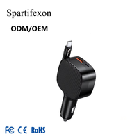 Chargeur de voiture double port Type-C 30W PD QC4.0 avec câble rétractable et puce intelligente pour une charge simultanée et sécurisée des téléphones mobiles