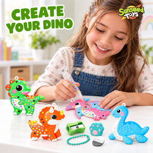 Sunseed <span class=keywords><strong>Kids</strong></span> Dinosaur Educatief DIY Kralenpennenset Creatieve knutselset 4 dinosaurusontwerpen Koelkastmagneten Tasbedels Cadeau voor - Product Image 1