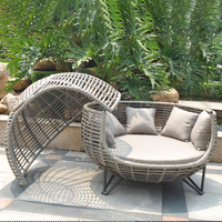 KENVY Mobilier d'extérieur rond moderne Jardin Hôtel Daybed Chaises longues Nid d'oiseau Oeuf Chaise avec matériau en rotin plastique