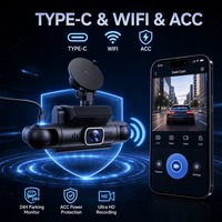 Caméra de tableau de bord 2K à double objectif, 4 caméras DVR WiFi, écran IPS 3 pouces, Type-C, 128 Go, capteur G, vision nocturne, moniteur de stationnement