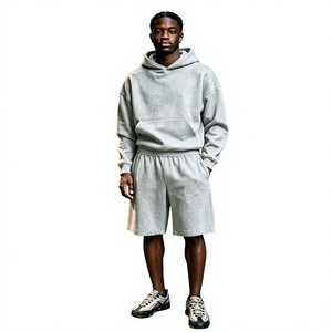 Ensemble sweat-shirt et short gris pour homme, en coton French Terry, décontracté, pour l'été - Product Image 1
