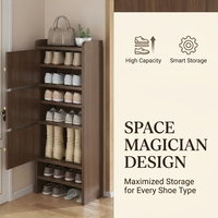 Meuble à chaussures moderne et étroit pour petits espaces, facile à assembler, organisateur de chaussures fin pour entrée, rangement ouvert, étagère à chaussures en bois de noyer