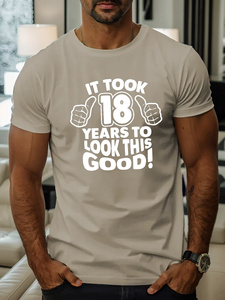 ใช้เวลา 18 ปี... เสื้อยืดผ้าซาตินพิมพ์ลายทรงหลวมสำหรับผู้ชาย เสื้อยืดแขนสั้นลำลองใส่สบายสำหรับฤดูร้อน ลายพิมพ์ 100% โพลีเอสเตอร์ - Product Image 5
