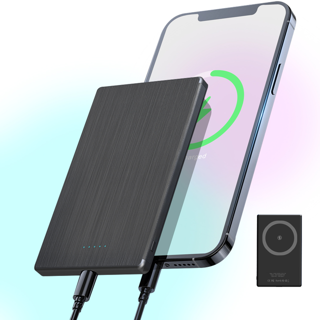 High Performance Wireless Charger Ultra Slim Magnetic 5000 Mah Wireless Charger With Power Bank