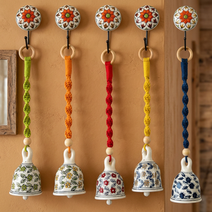 Campana de Cerámica Hecha a Mano para Colgar en la Pared con Cuerda y Cuentas Coloridas, Decoración Navideña Tradicional para Interiores, Impresión en 6 Colores - Product Image 6