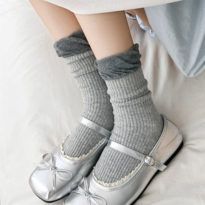 Pure Cotton Mid Calf Socks Women Seamless <b>Bubble</b> <b>Top</b> Solid Color Breathable Casual Socks Spring Autumn Japanese Style - Product Image 3