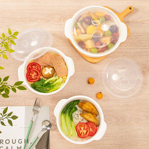 Boîte à lunch ronde en plastique avec couvercle, compatible micro-ondes, grande taille, conteneur bento pour tous les utilisateurs, couleur unie, design à double poignée - Product Image 2