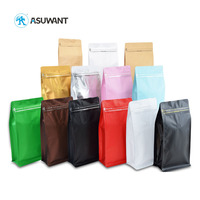 Resealable Wholesale Zipper Flat Bottom Pouch Packaging Coffee Bags With One Way Valve