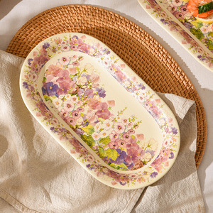 Set di Stoviglie in Ceramica con Motivi Floreali, Set di Piatti e <span class=keywords><strong>Ciotole</strong></span> per la Casa, Bacchette, Cucchiai, Piatti da Zuppa, Stoviglie Smaltate Minimaliste - Product Image 3