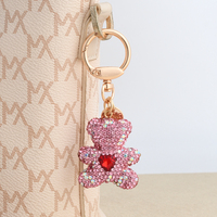 Porte-clés Ours Amoureux Style Dessin Animé Mignon avec Grand Bouton Rond, Breloque de Sac Entièrement Sertie de Diamants, Accessoire Créatif pour Sac de Couple
