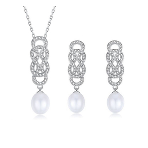 S925 Sterling Silver Gold Freshwater Pearl Set Exquisite Geometric Necklace Earrings Fashionable Women's Jewelry Gift - Product Image 1