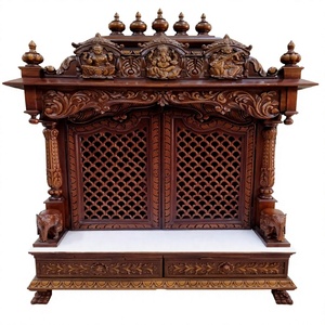 Mandir hindú de madera de teca de primera calidad con puertas, marrón, tallado a mano, unidades de Pooja tradicionales, Mandir hindú de madera para el hogar, Reino Unido - Product Image 1