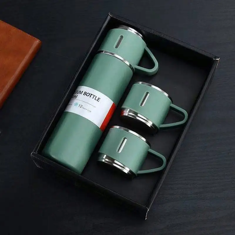Set Kotak Hadiah Bisnis 500Ml Botol Air Labu Satu Cangkir Termos Baja Tahan Karat Portabel Cangkir Bisnis dengan 3 Tutup