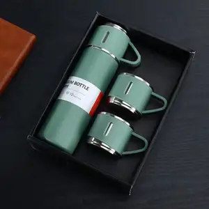 Business 500ml Gift Box Set Portable Business Cup Stainless Steel Thermos Cup 1 Cup Flasks Water Bottle With 3 Lids