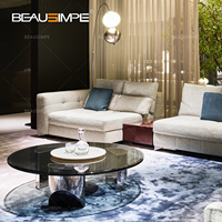 Table basse compensée avec pieds en acier inoxydable satiné en demi-cercle de couleur gris fumé en verre trempé pour la maison moderne