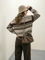 Cardigan en tricot rayé rétro à blocs de couleur, coupe ample amincissante à col en V, veste pull polyvalente style décontracté