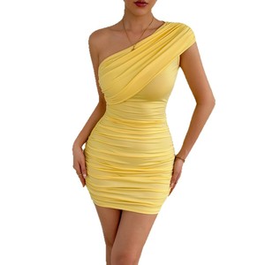 Abito Corto Estivo da Donna Personalizzato con Logo o Stile ODM, <span class=keywords><strong>Sexy</strong></span> e alla Moda, Monospalla, Plissettato, Aderente, per Club - Product Image 1