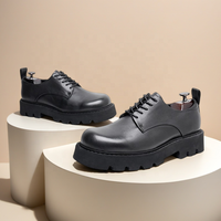 Chaussures Derby en Cuir Véritable pour Hommes, Noires Unies, Souples, à Bout Rond, à Semelle Épaisse, Respirantes, Idéales pour le Travail et les Trajets Quotidien au Printemps