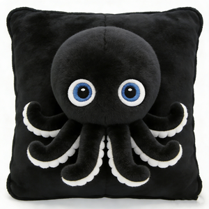 Customized Octopus plush pillow, Square octopus cushion, Black octopus <b>throw</b> pillow, Marine animal plush - Product Image 1