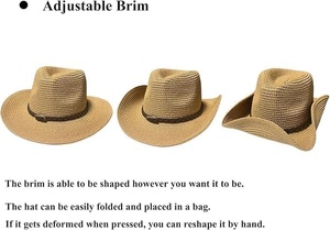 Straw Cowgirl <b>Women</b> Cowboy Hats for Men Wide Brim Sun Shapeable Western Beach Hat Promotion Gift - Product Image 3