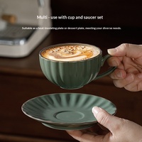 Ensemble tasse à café et soucoupe en céramique côtelée vintage, multi-usages, en porcelaine, pour latte, expresso, thé, dessert, qualité alimentaire, 230 ml, maison, bureau