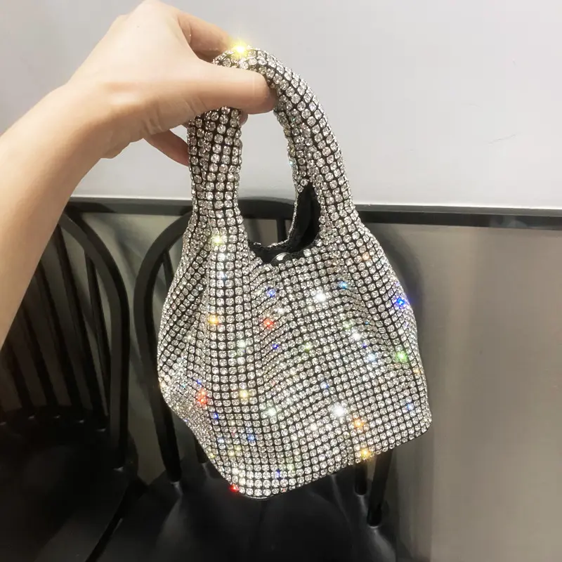 Shiny Crystal Clutch purse bucket Shoulder bag rhinestone Handmade purses and handbags luxury Designer Evening clutch Bag