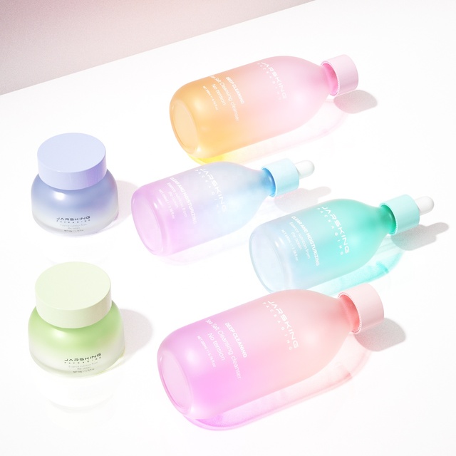 Eco Friendly Unique Shape Glass Serum Bottle 100ml 200ml Bottle Facial Lotion Serum Dropper Bottle Glass Cream Jar Set