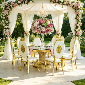High Quality Golden Modern Design Black Metal Legs Wedding Furniture Wedding <b>Table</b> and Chairs Set for Banquet Party - Product Image 1