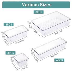 25 pezzi Set di organizer <span class=keywords><strong>per</strong></span> cassetti in plastica trasparente <span class=keywords><strong>per</strong></span> animali domestici iniezione di gioielli emozionali in alluminio <span class=keywords><strong>per</strong></span> camera da letto e <span class=keywords><strong>ufficio</strong></span> - Product Image 3