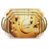 Ensemble de 3 plateaux dorés de luxe pour le Ramadan, 36/39/44 cm, en plastique, pour les fêtes du Ramadan, plateau à boissons de luxe pour la maison, plateau à fruits