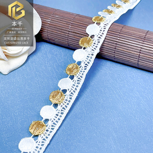 1.5cm <strong>White</strong> Gold Two-tone <strong>Lace</strong> Trim, Water Soluble Polka Dot Embroidery Ribbon for Garment &amp; Doll <strong>Dress</strong> Accessories Wholesale - Product Image 3