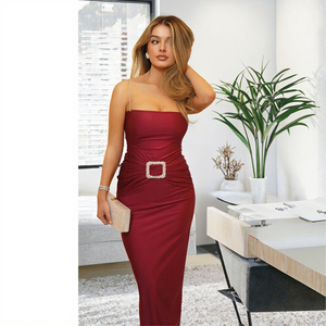 Wholesale Summer <strong>Fashion</strong> <strong>Bright</strong> Diamond Suspender Backless Splicing Natural Waist Regular Fit Satin Plain Dyed - Product Image 3